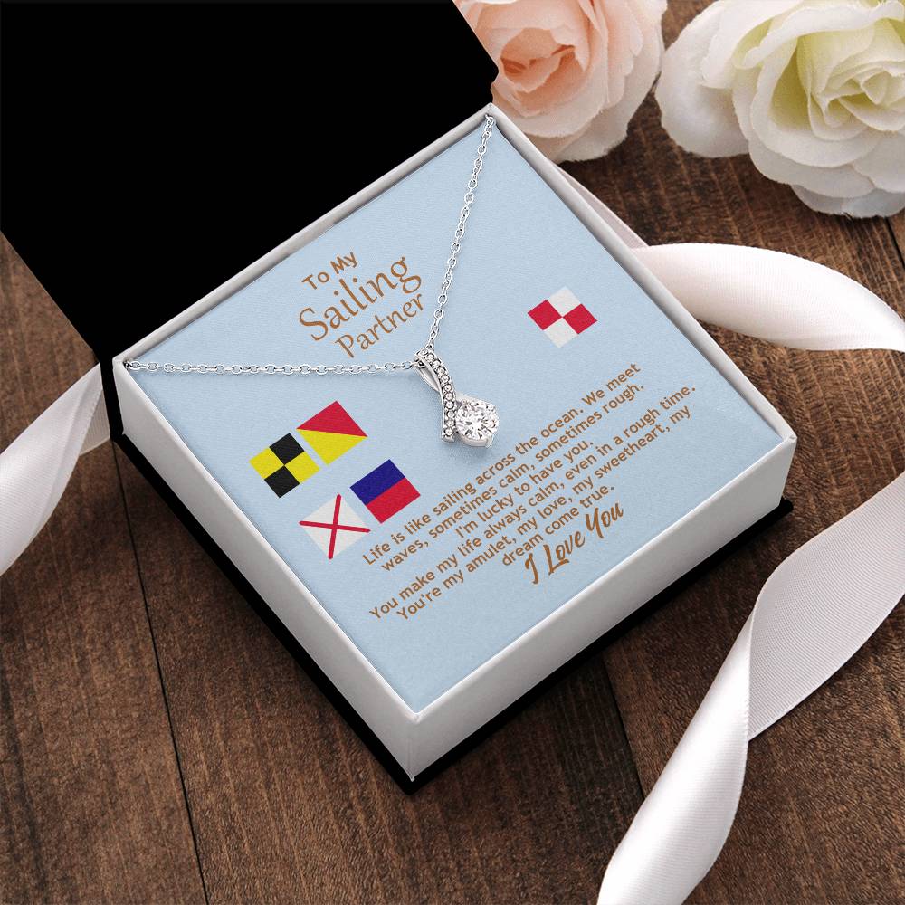 Ribbon Pendant Necklace With Sailing Across The Ocean Message Card Gift For Wife Alluring Beauty Necklace