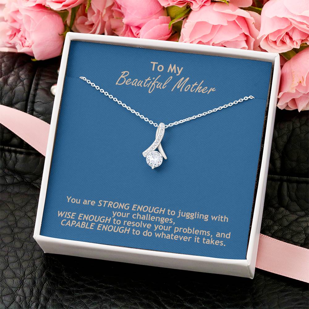 Ribbon Pendant Necklace With Strong Wise Capable Mother Message Card Gift For Mother Alluring Beauty Necklace