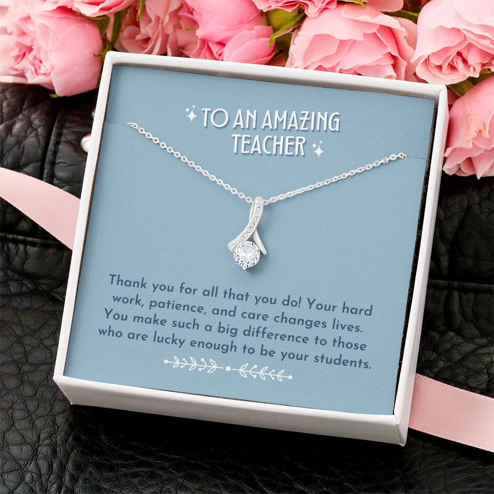 Teacher Ribbon Drop Necklace Dusty Blue Alluring Beauty Necklace