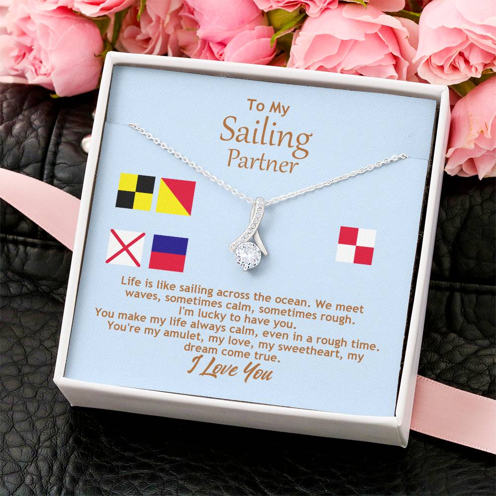 Ribbon Pendant Necklace With Sailing Across The Ocean Message Card Gift For Wife Alluring Beauty Necklace