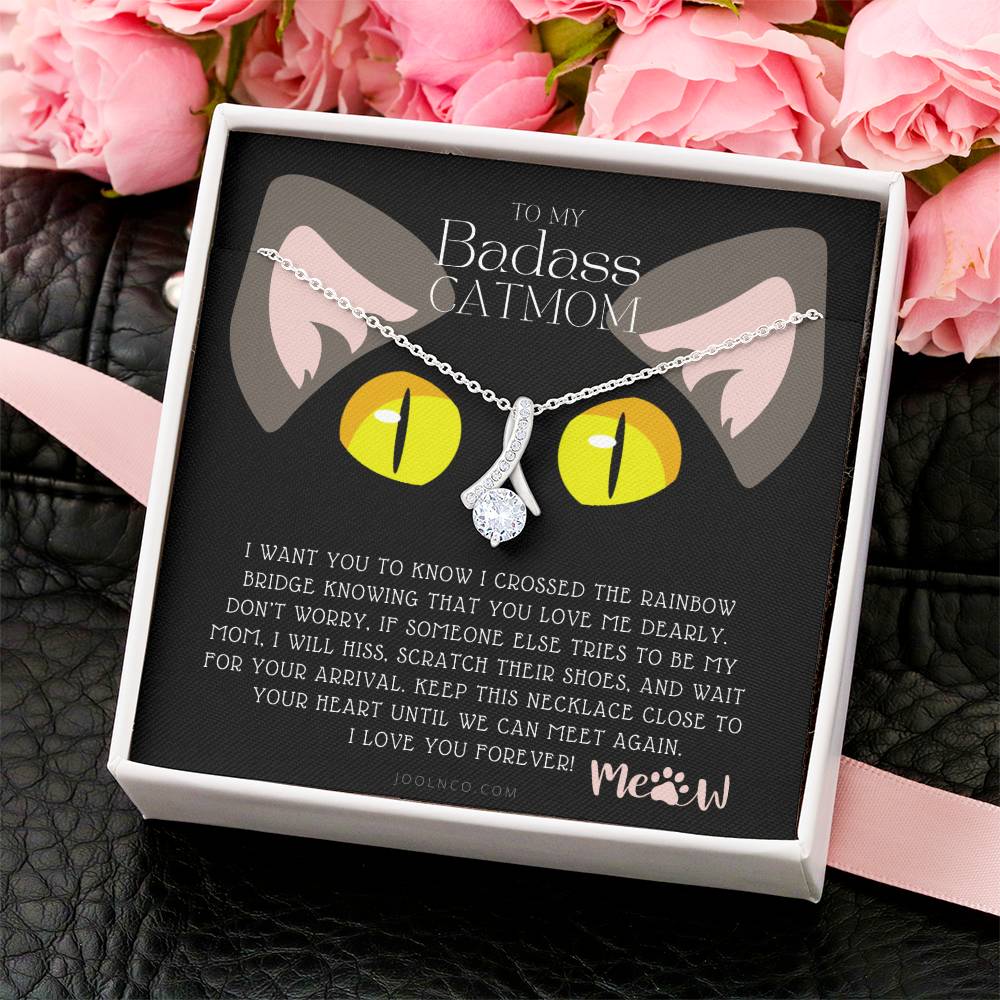 To My Badass Cat Mom Until We Can Meet Again Necklace Loss Of Cat Memorial Necklace Cat Loss Gifts Rainbow Bridge Cat Pet Sympathy Gift 1 Alluring Beauty Necklace