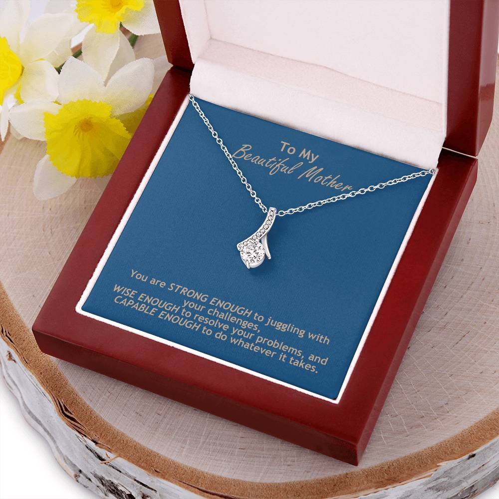 Ribbon Pendant Necklace With Strong Wise Capable Mother Message Card Gift For Mother Alluring Beauty Necklace