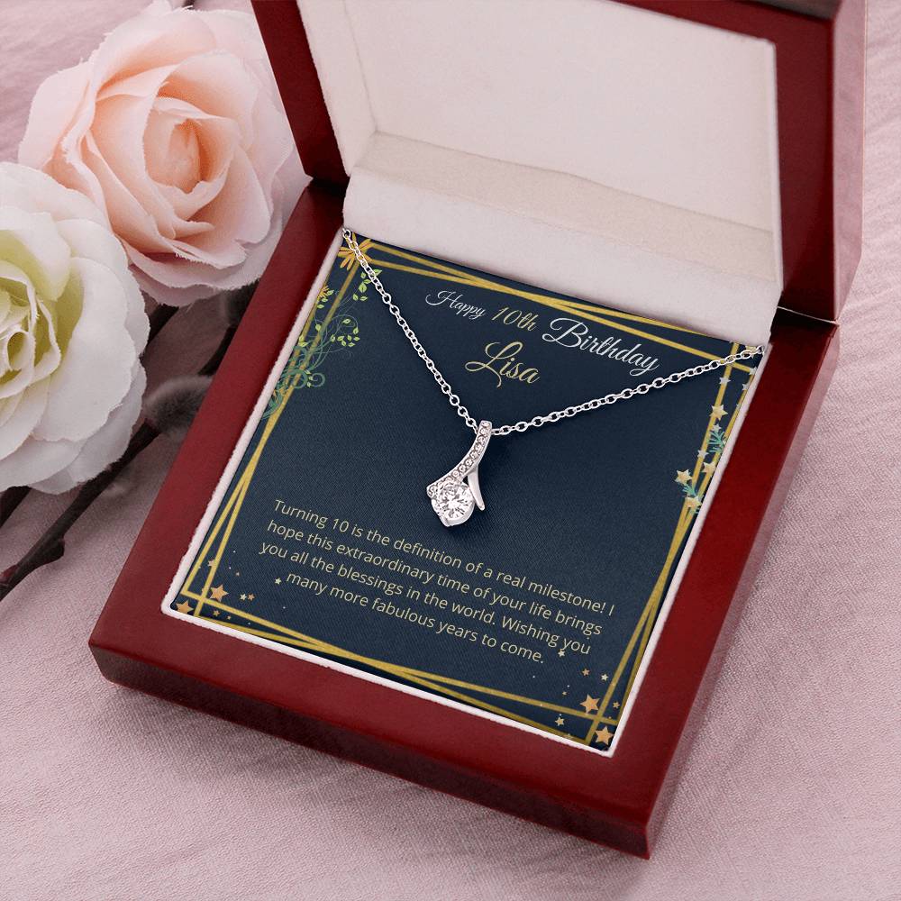 Customize Birthday Gifts For Her The Ribbon Necklace Gift For Girl 10Th Birthday Girl 10Th Birthday Gift Tenth Birthday Alluring Beauty Necklace