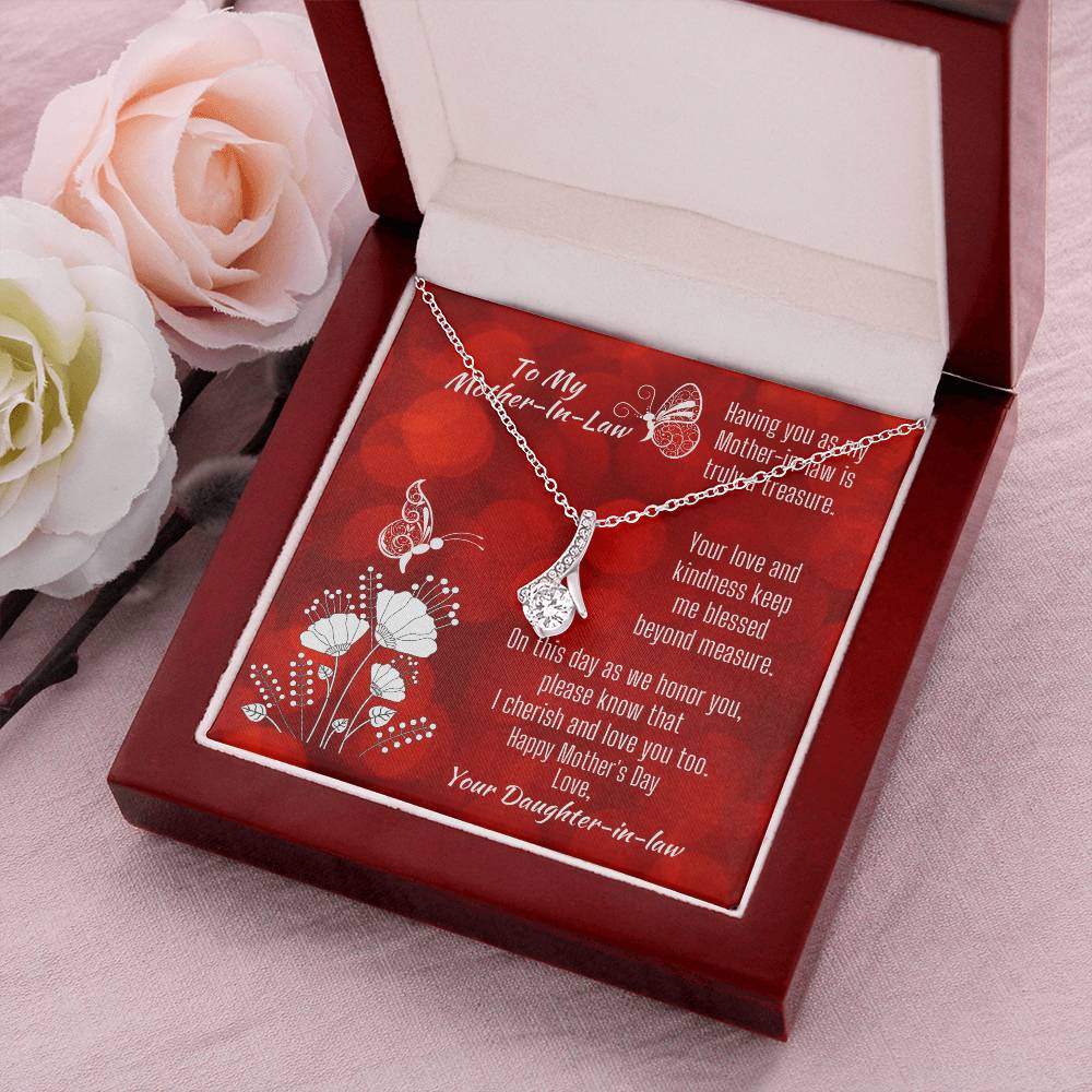 Ribbon Shaped Necklace And Mother's Day Message Card With Butterflies To Mother-In-Law Alluring Beauty Necklace