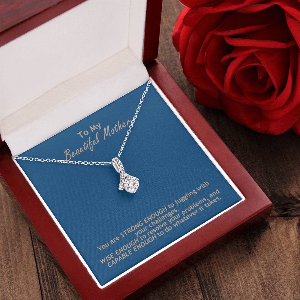 Ribbon Pendant Necklace With Strong Wise Capable Mother Message Card Gift For Mother Alluring Beauty Necklace