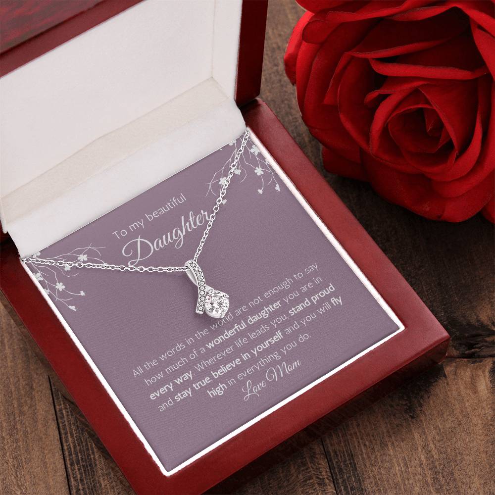 Mom To Daughter - 14K White Gold Cubic Zirconia Necklace Alluring Beauty Necklace