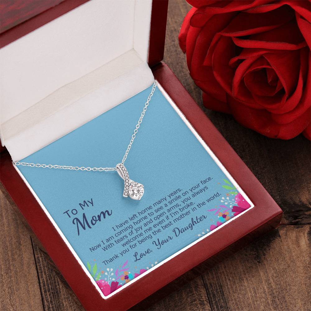 Ribbon Pendant Necklace With Coming Home To Meet Mother Card Alluring Beauty Necklace