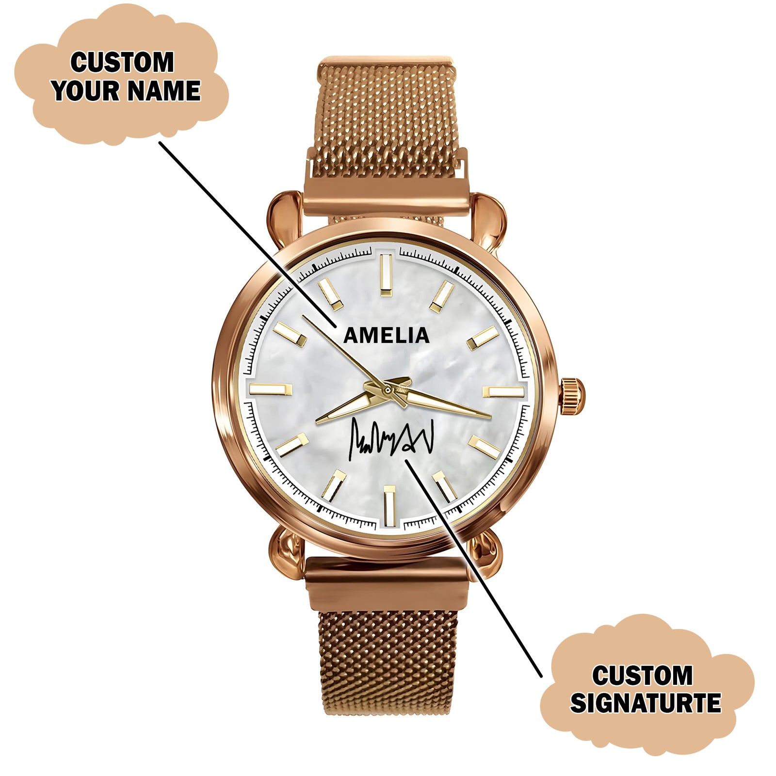 Custom Wrist Watches For Ladies - White Mother Of Pearl Dial - Rose Gold Watches For Ladies