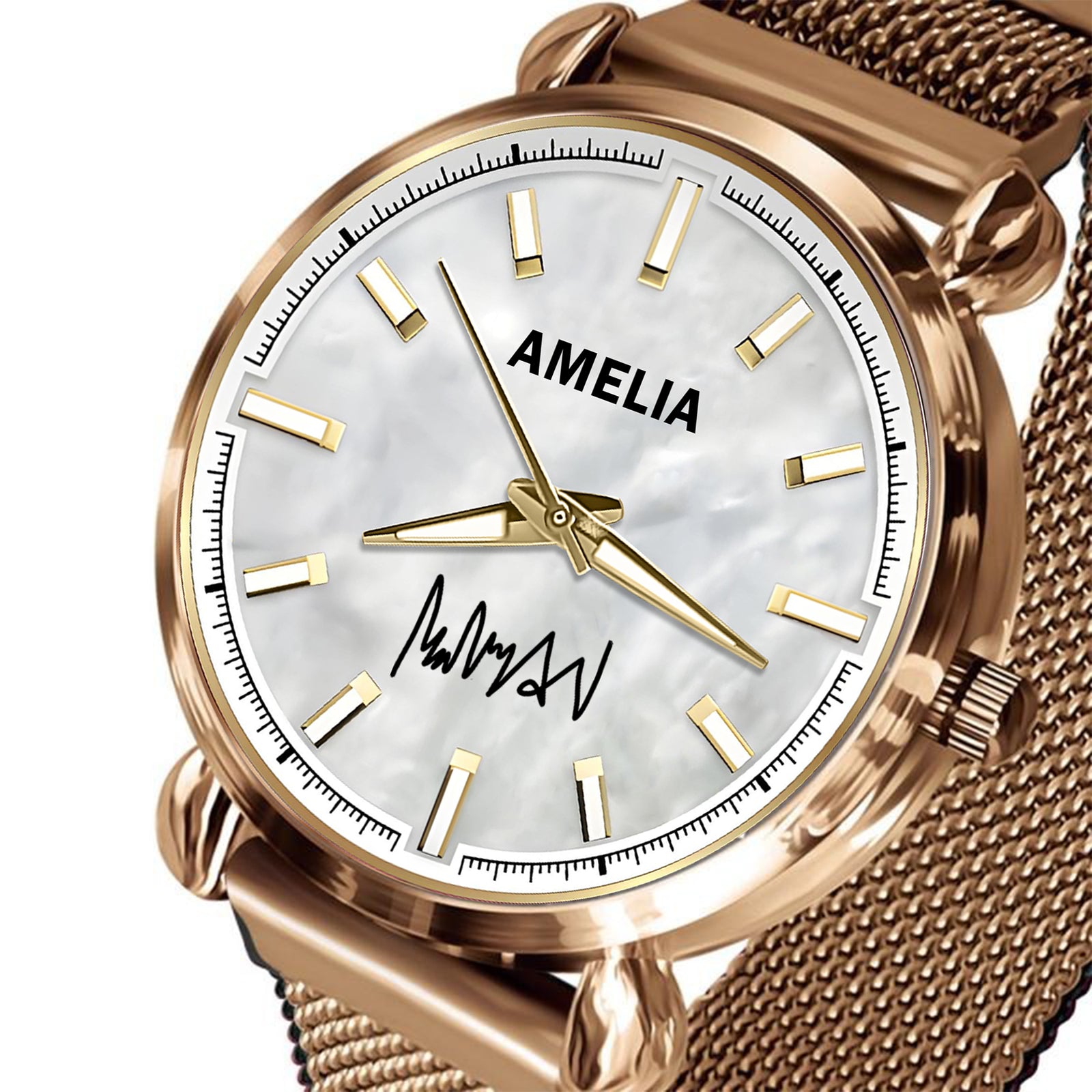 Custom Wrist Watches For Ladies - White Mother Of Pearl Dial - Rose Gold Watches For Ladies