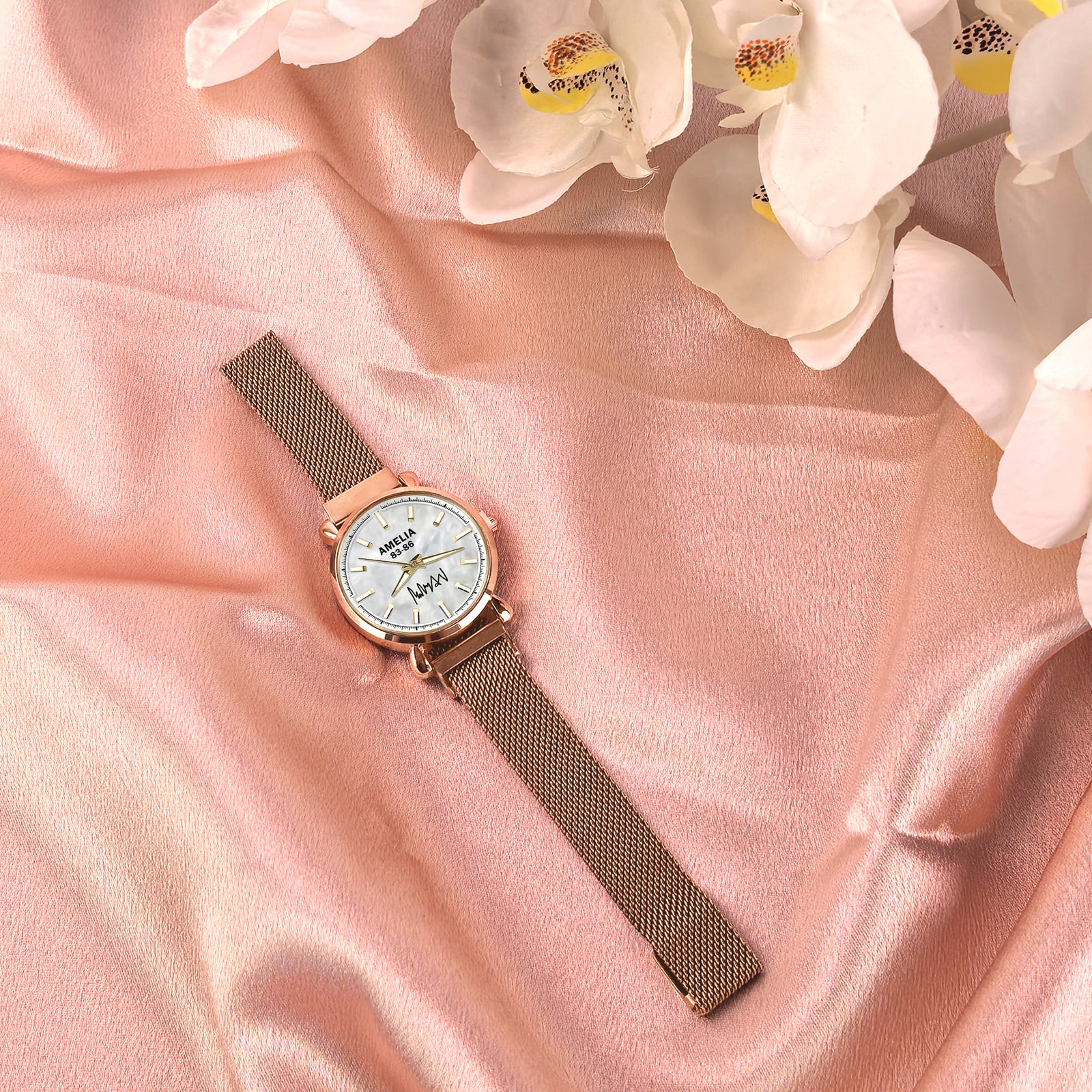 Custom Wrist Watches For Ladies - White Mother Of Pearl Dial - Rose Gold Watches For Ladies