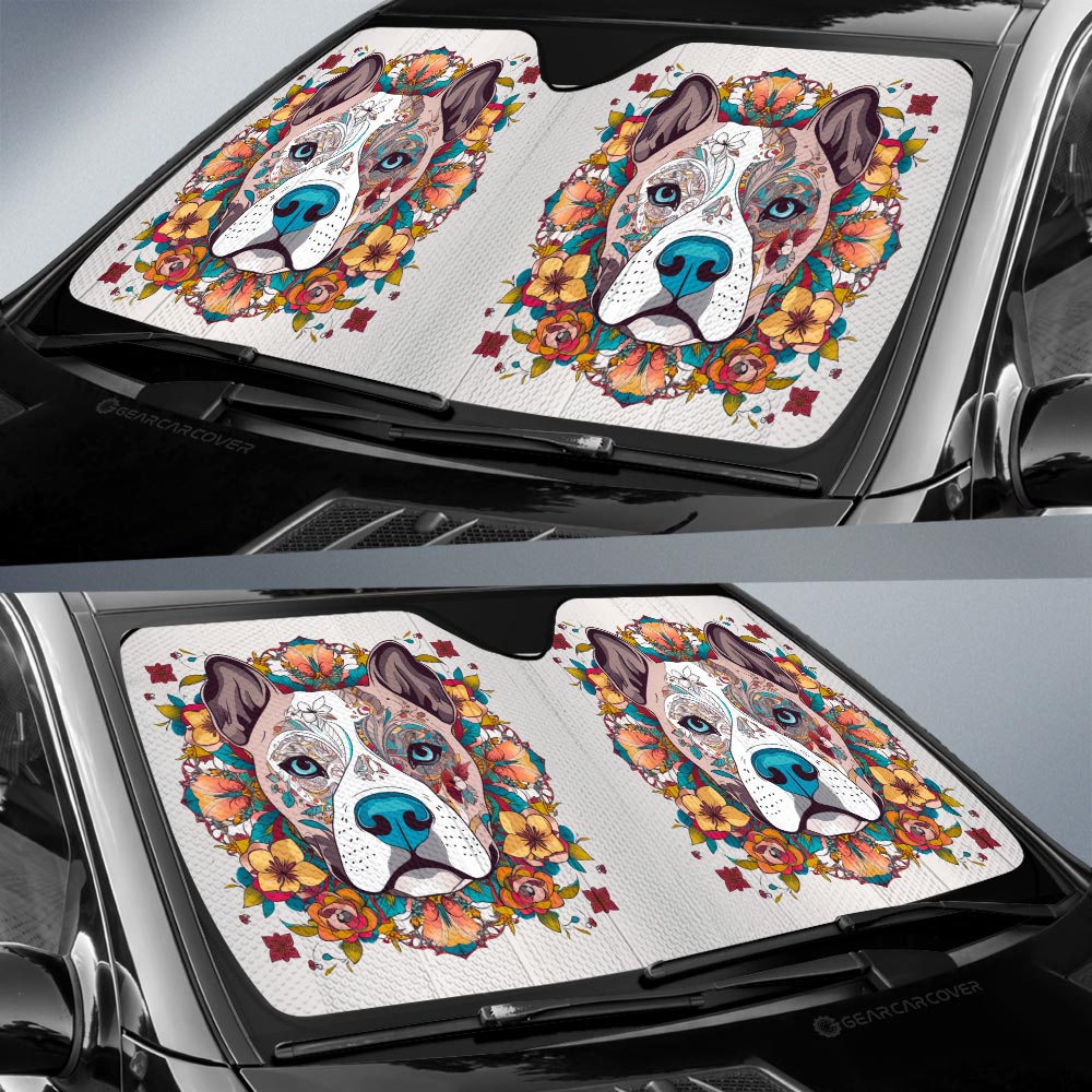 Dog Pitbull Floral Car Sunshade Custom Car Accessories