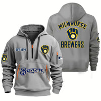 Milwaukee White Hooded Quarter Zip Baseball Hoodie