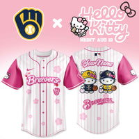 Milwaukee Pink Kitty Night Custom Name Baseball Jersey
