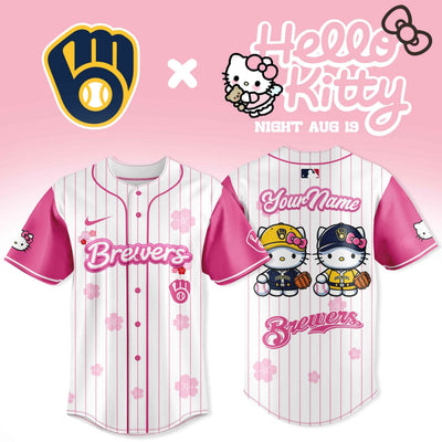Milwaukee Pink Kitty Night Custom Name Baseball Jersey