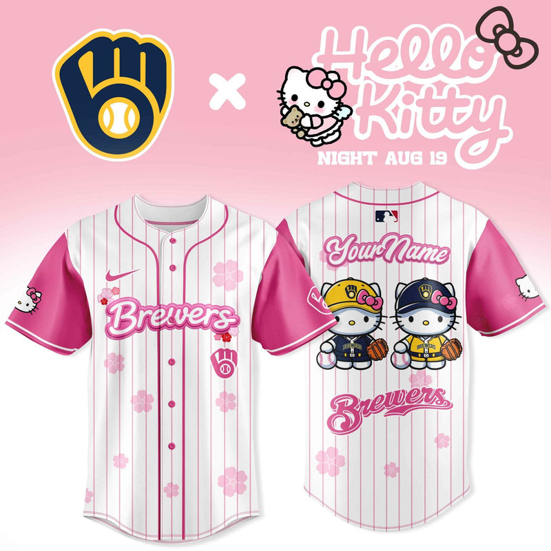 Milwaukee Pink Kitty Night Custom Name Baseball Jersey