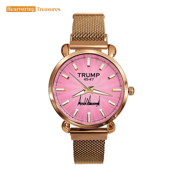 TRUMP Watch 2026 Luxury Gold - Glowing Pink Dial - Gift Watch for Women