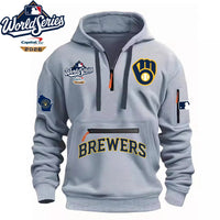 Milwaukee Zip Pocket Grey Baseball Hoodie