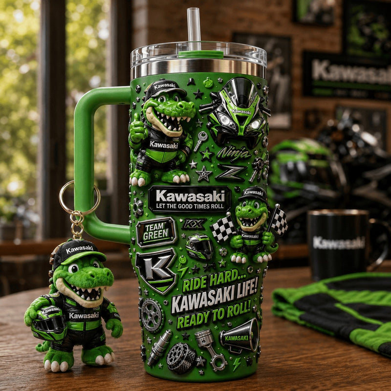 Green Racing Motorcycle Dazzle 40oz Tumbler