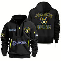 Milwaukee White Hooded Quarter Zip Baseball Hoodie