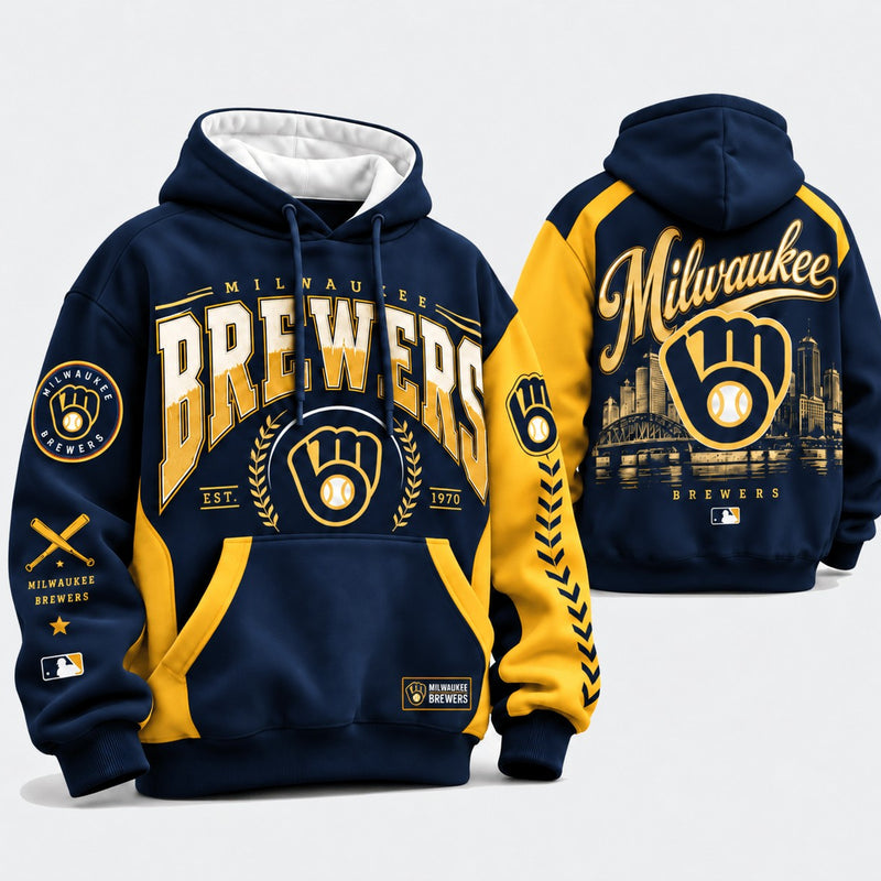 Milwaukee Skyline Navy Gold Baseball Hoodie