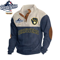 Milwaukee Cream Navy Corduroy Button Baseball Pullover