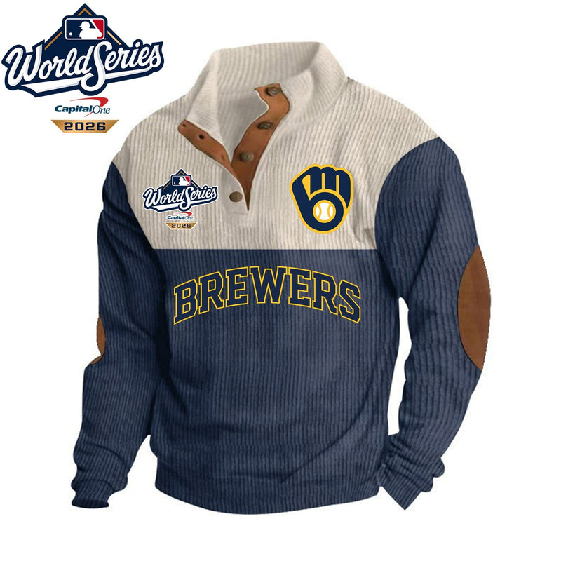 Milwaukee Cream Navy Corduroy Button Baseball Pullover