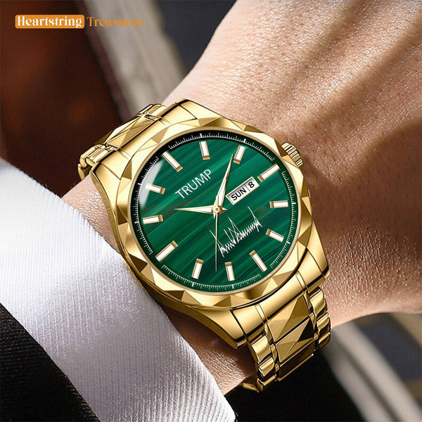 TRUMP Watch 2026 Luxury Gold – Brushed Emerald Dial – Gold Watch for Men