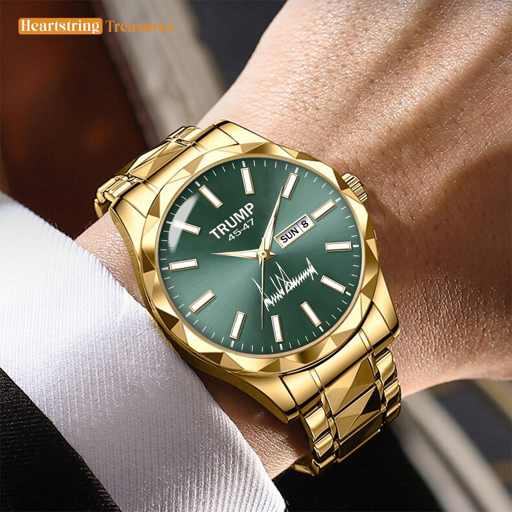 TRUMP Watch 45-47 Luxury Gold – Emerald Glow Dial – Gold Watch for Men