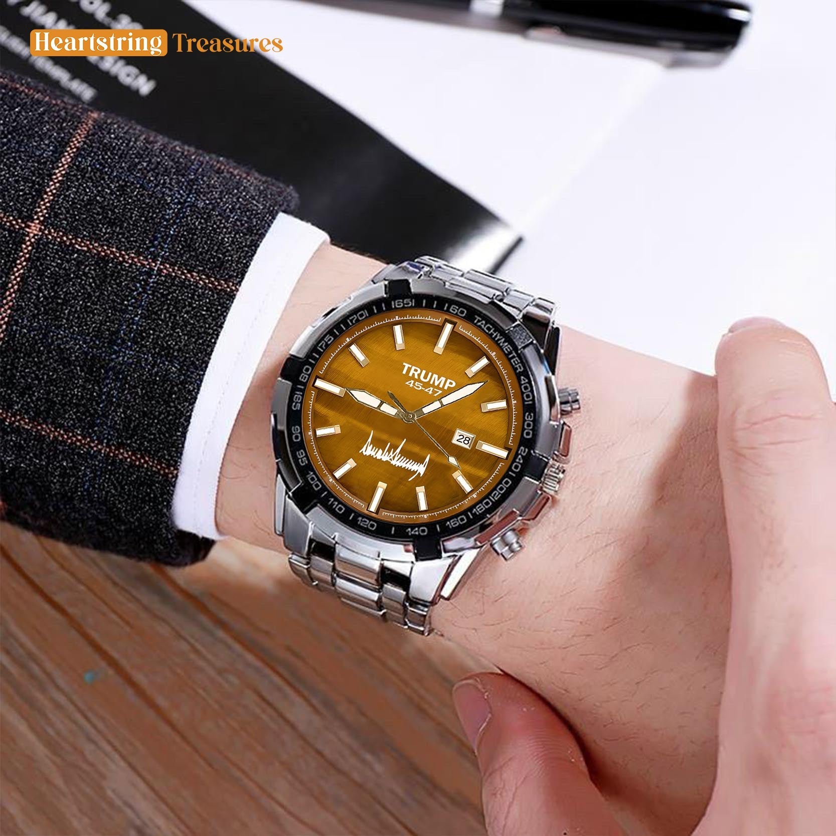 TRUMP Watch 45 - 47 Stainless steel - Brown Wood Dial