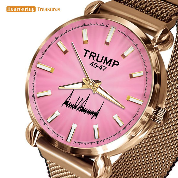 TRUMP Watch 2026 Luxury Gold - Glowing Pink Dial - Gift Watch for Women