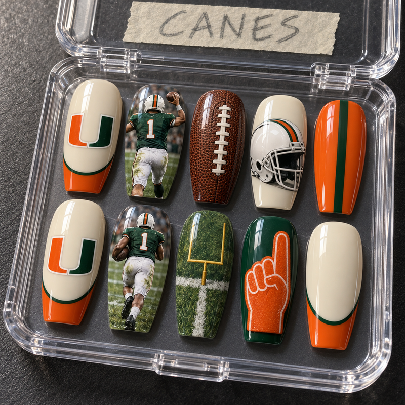 Miami Football Fan Press On Nails