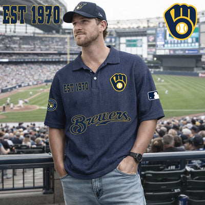 Milwaukee Navy Waffle Baseball Polo
