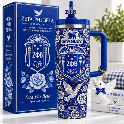 Blue White Sisterhood Glam 40oz Tumbler