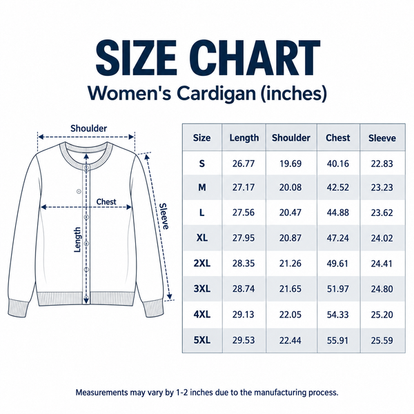 Green Bay Two-Tone Fade Women's Cardigan - Size Chart