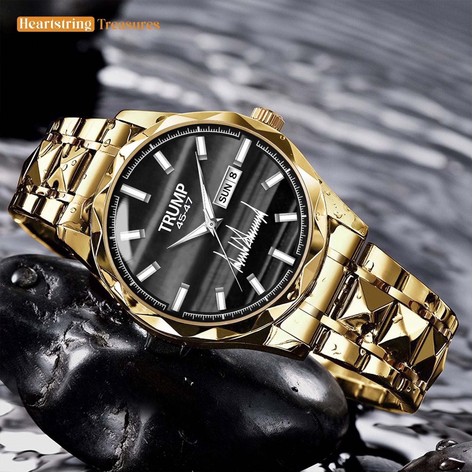 TRUMP Watch 45-47 Luxury Gold – Black White Grain – Gold Watch for Men