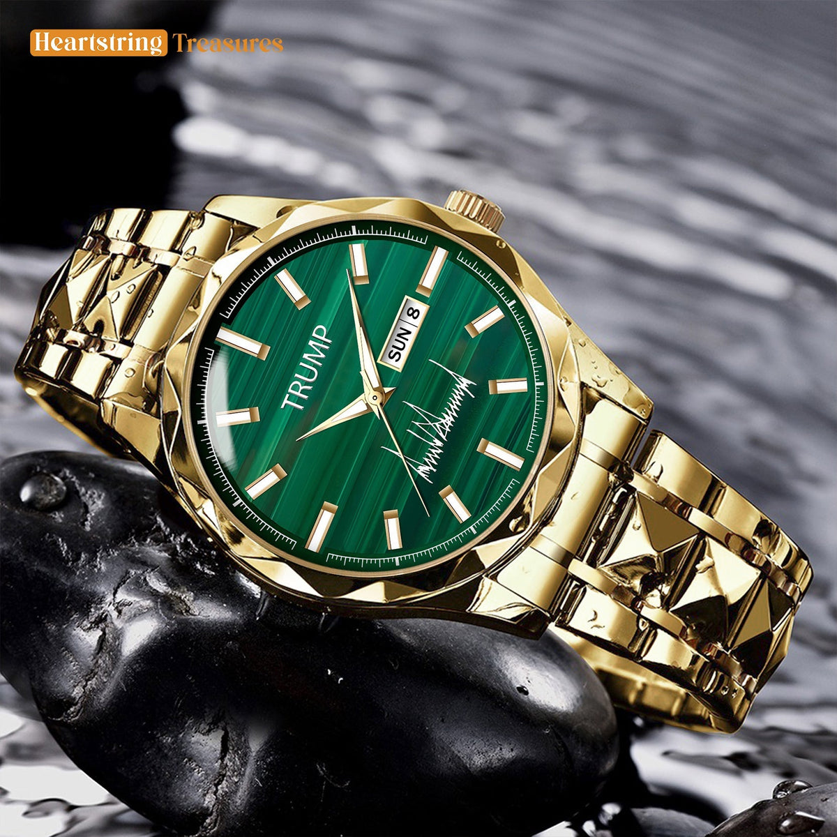 TRUMP Watch 2025 Luxury Gold –Brushed Emerald Dial – Gold Watch for Men