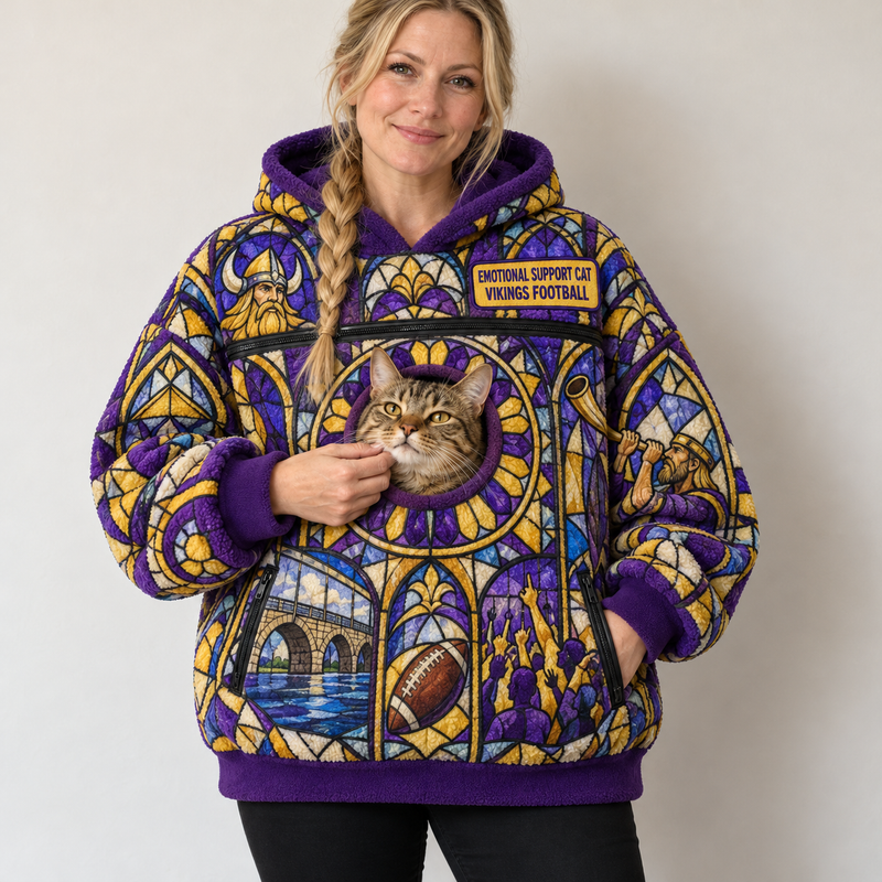 Minneapolis Stained Glass Cat Pouch Hoodie