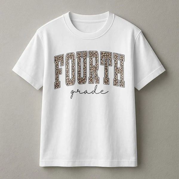 Fourth Grade Teacher T-Shirt | Leopard Print Back to School Graphic | Premium Cotton Unisex Tee | Gift for Elementary School
