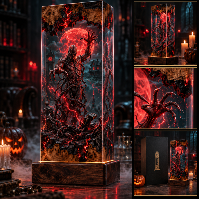 Crimson Moon Wraith Story Cube Resin Lamp