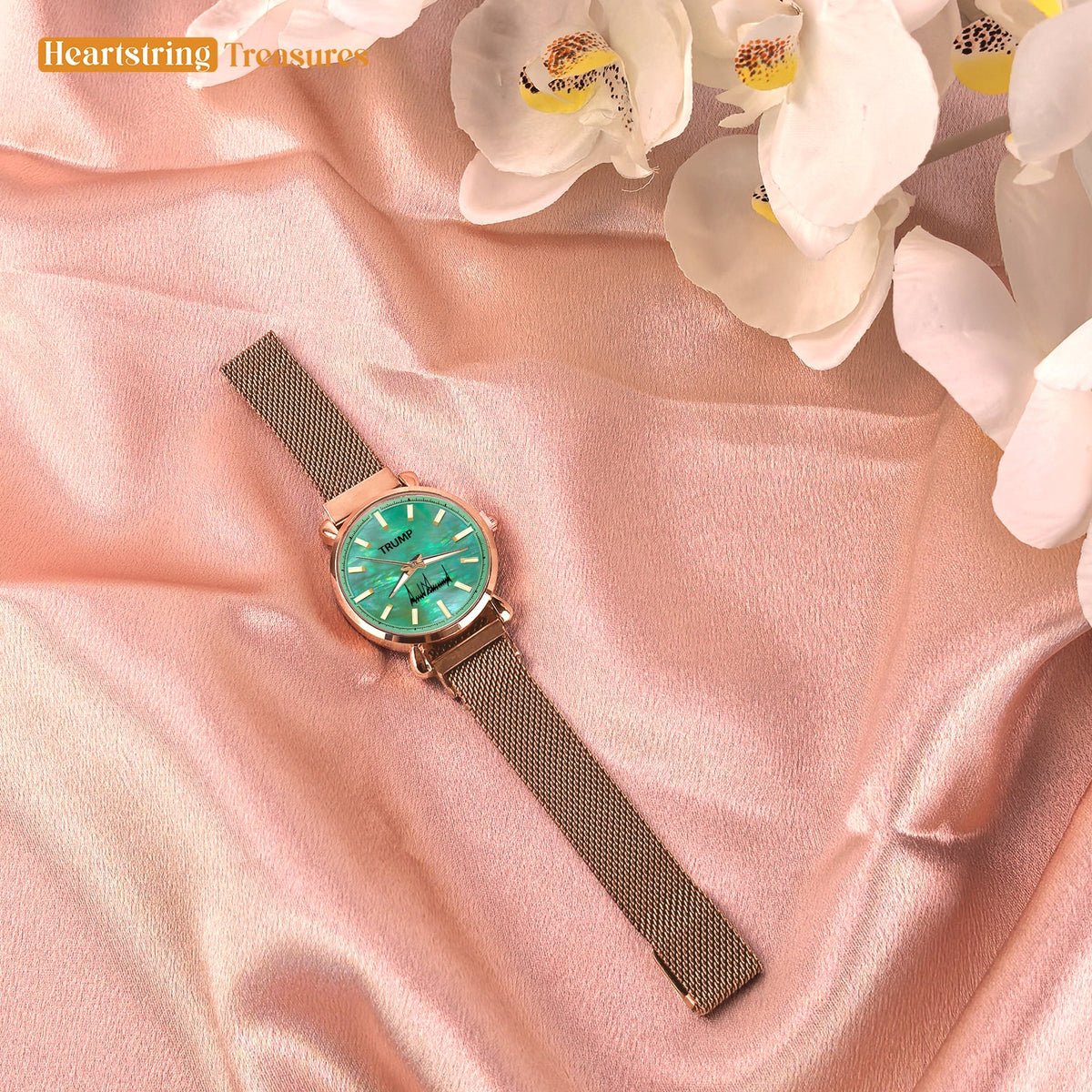 TRUMP Watch 2025 Luxury Gold – Galactic Teal Dial – Gold Watch for Women