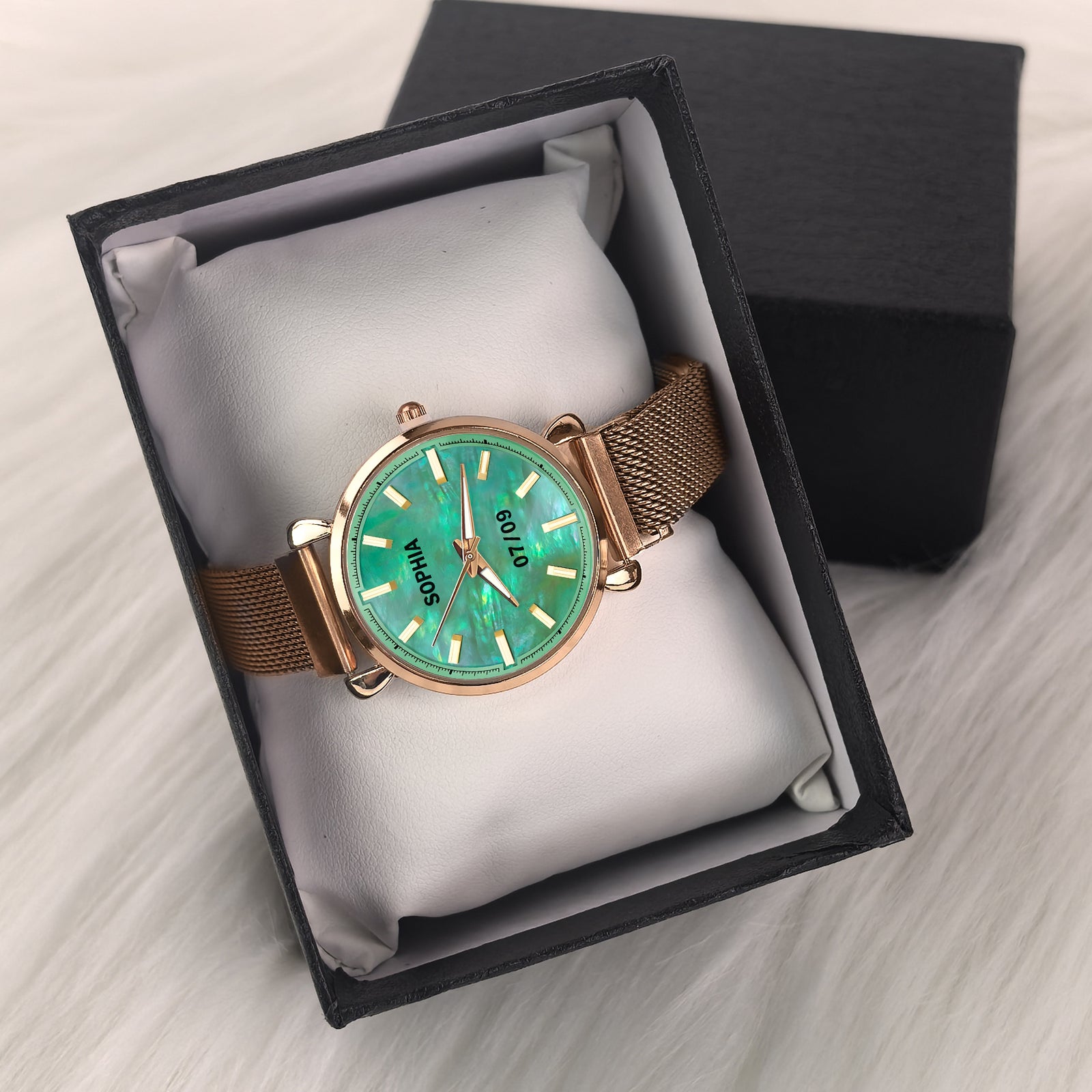 Custom Wrist Watches For Ladies - Green Mother Of Pearl Dial - Rose Gold Watches For Ladies