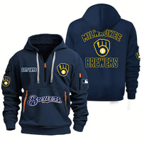 Milwaukee White Hooded Quarter Zip Baseball Hoodie