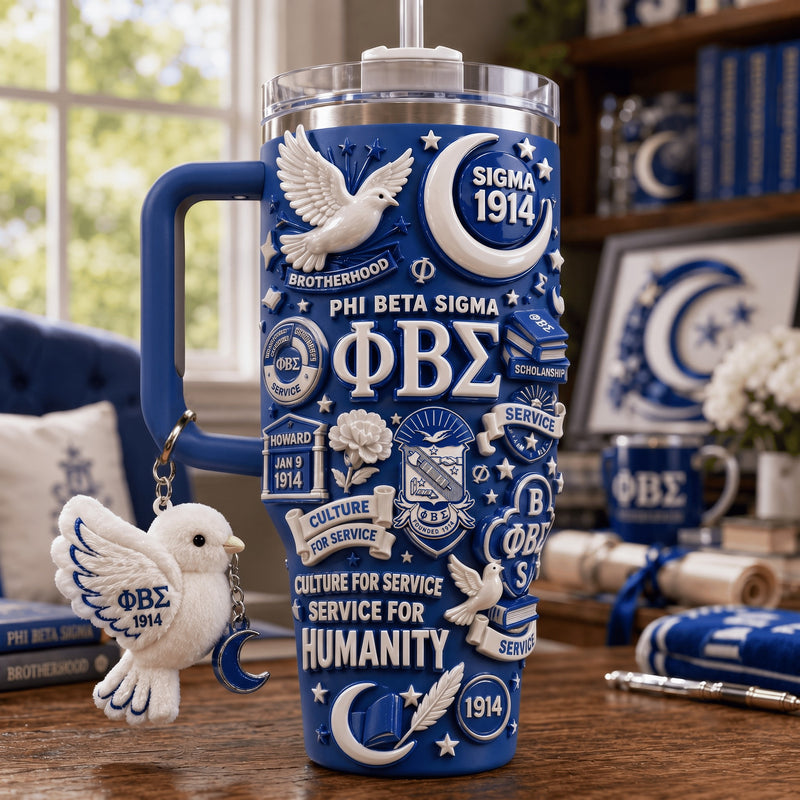 Blue and White Fraternity Gilded 40oz Tumbler