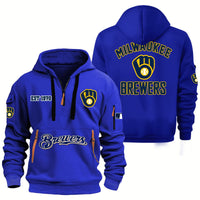Milwaukee White Hooded Quarter Zip Baseball Hoodie