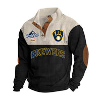 Milwaukee Cream Navy Corduroy Button Baseball Pullover