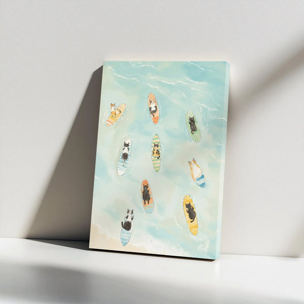 Surfing Cats Watercolor printable wall art digital download