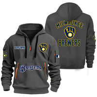 Milwaukee White Hooded Quarter Zip Baseball Hoodie