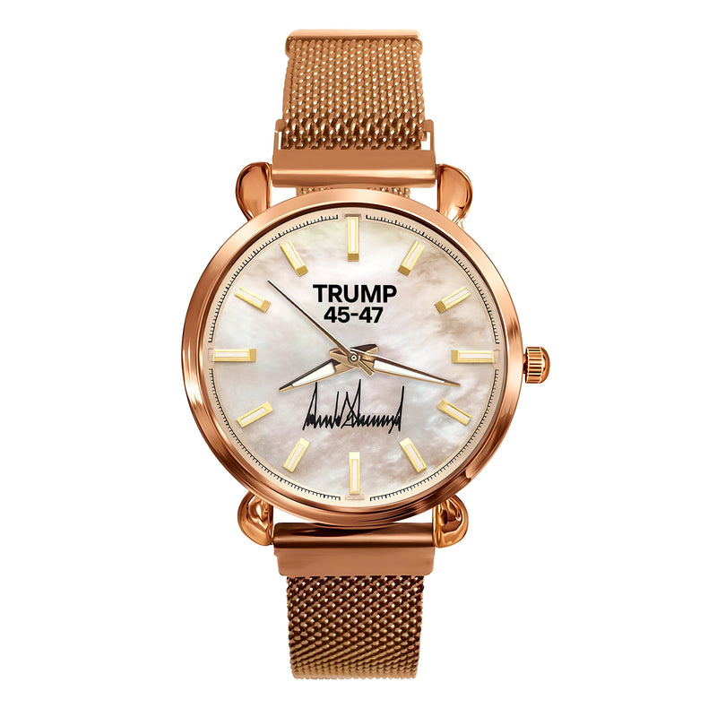 TRUMP 45-47 Watch 2026 Luxury Rose Gold – Gold Mother of Pearl Dial for Women