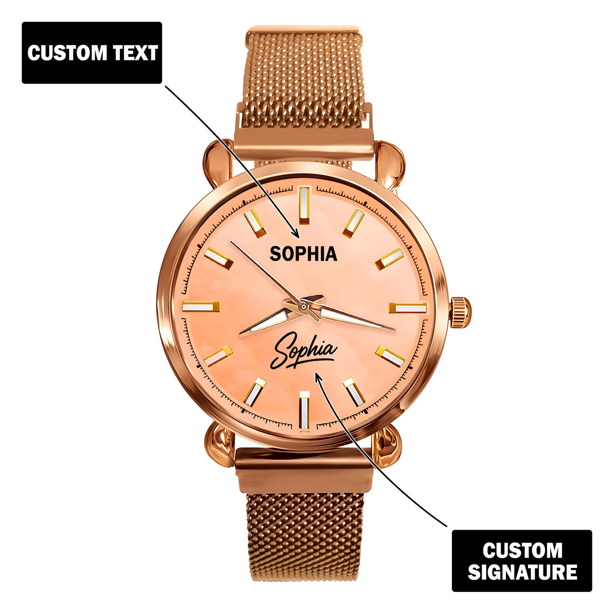 Custom Wrist Watches For Ladies - Elegant Peach Dial - Rose Gold Watches For Ladies