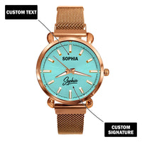 Custom Wrist Watches For Ladies - Turquoise Blue Dial - Rose Gold Watches For Ladies